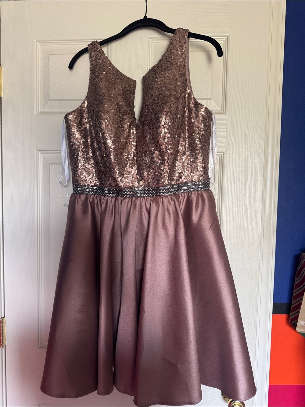 Tiffany Mocha Sequin Bodice Fit-and-Flare Dress